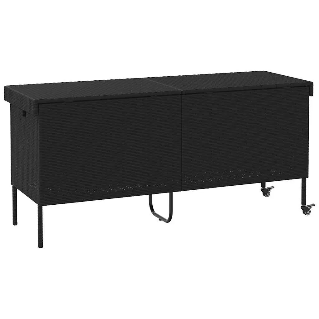 Outdoor Storage Box with Wheels Black PE Rattan 160x55x75cm