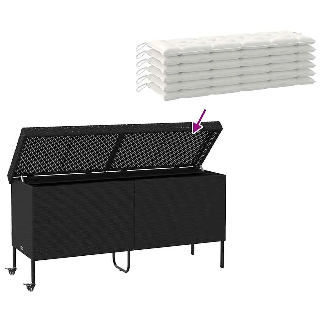 Outdoor Storage Box with Wheels Black PE Rattan 160x55x75cm