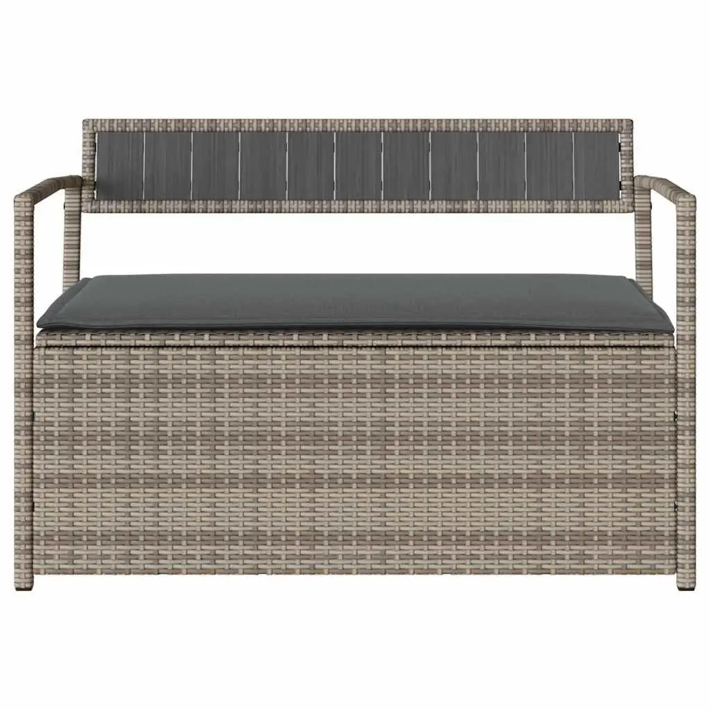 Garden Storage Bench with Cushion Grey Poly Rattan
