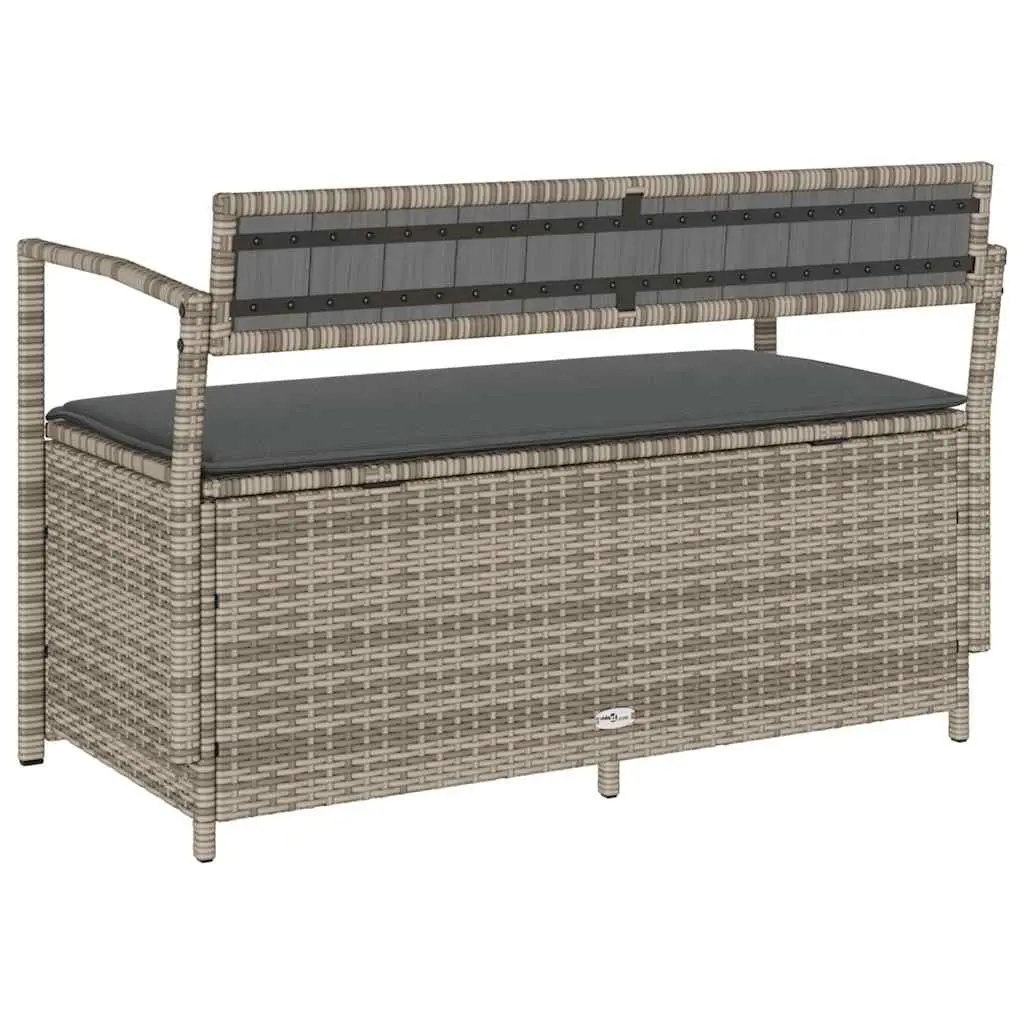 Garden Storage Bench with Cushion Grey Poly Rattan
