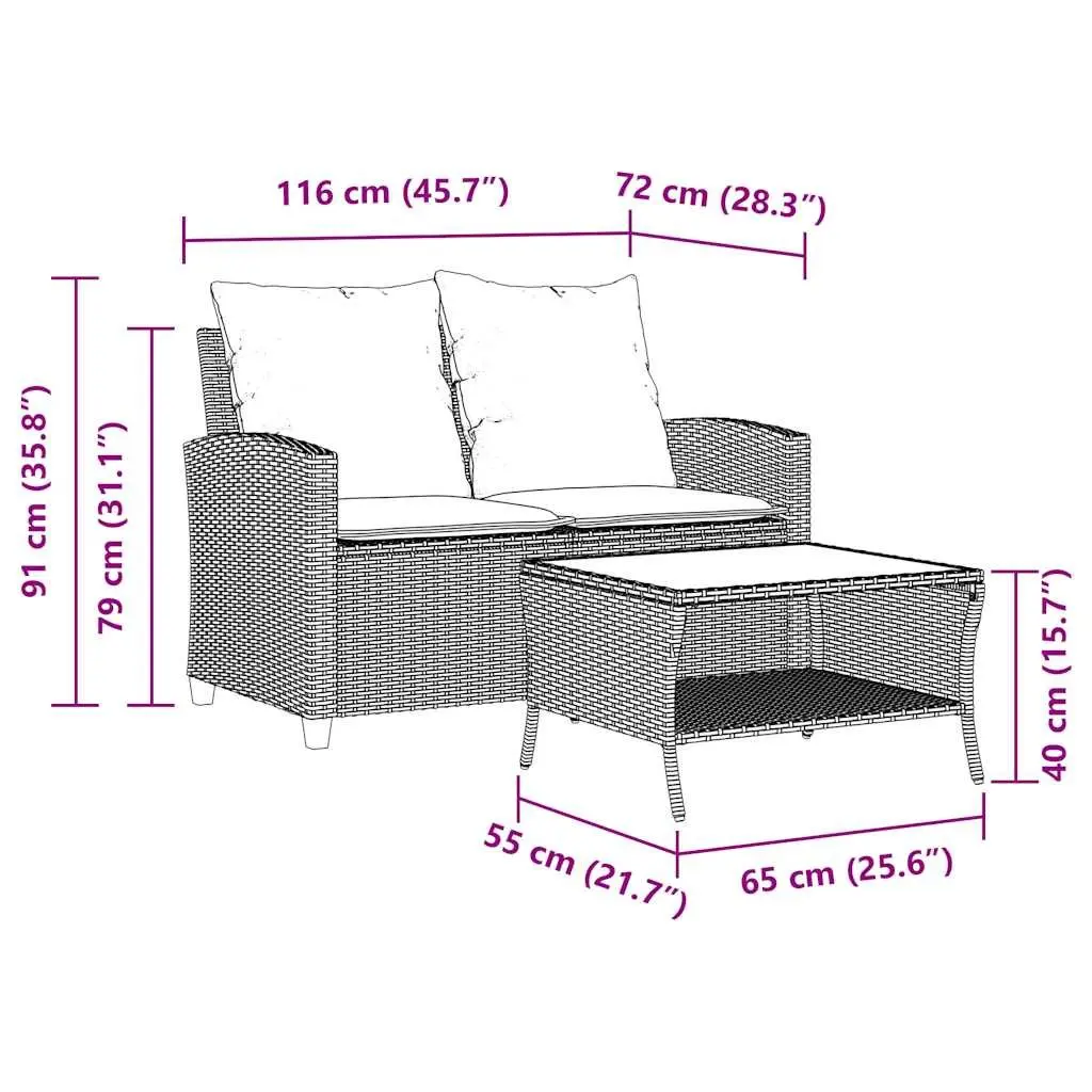 2-Seater Garden Sofa and Table Set