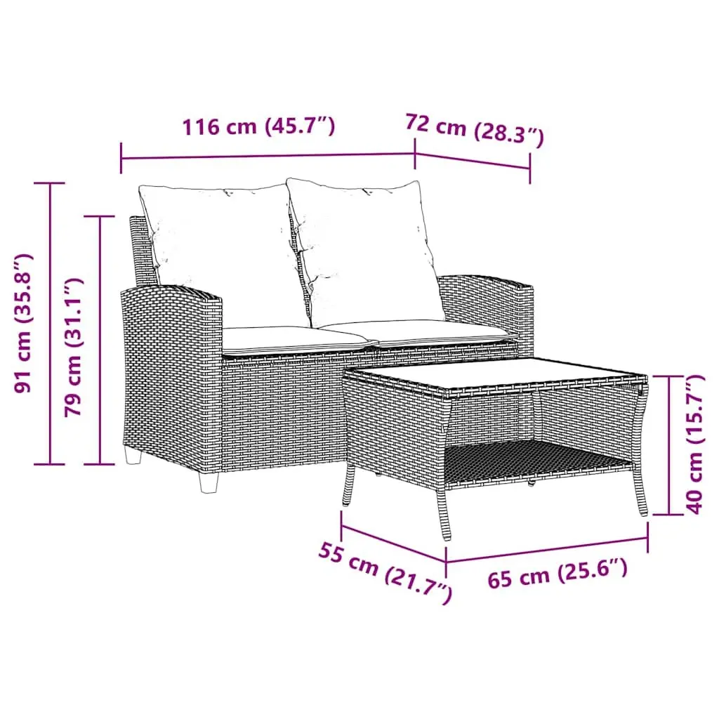 Outdoor 2-Seater Garden Sofa Set