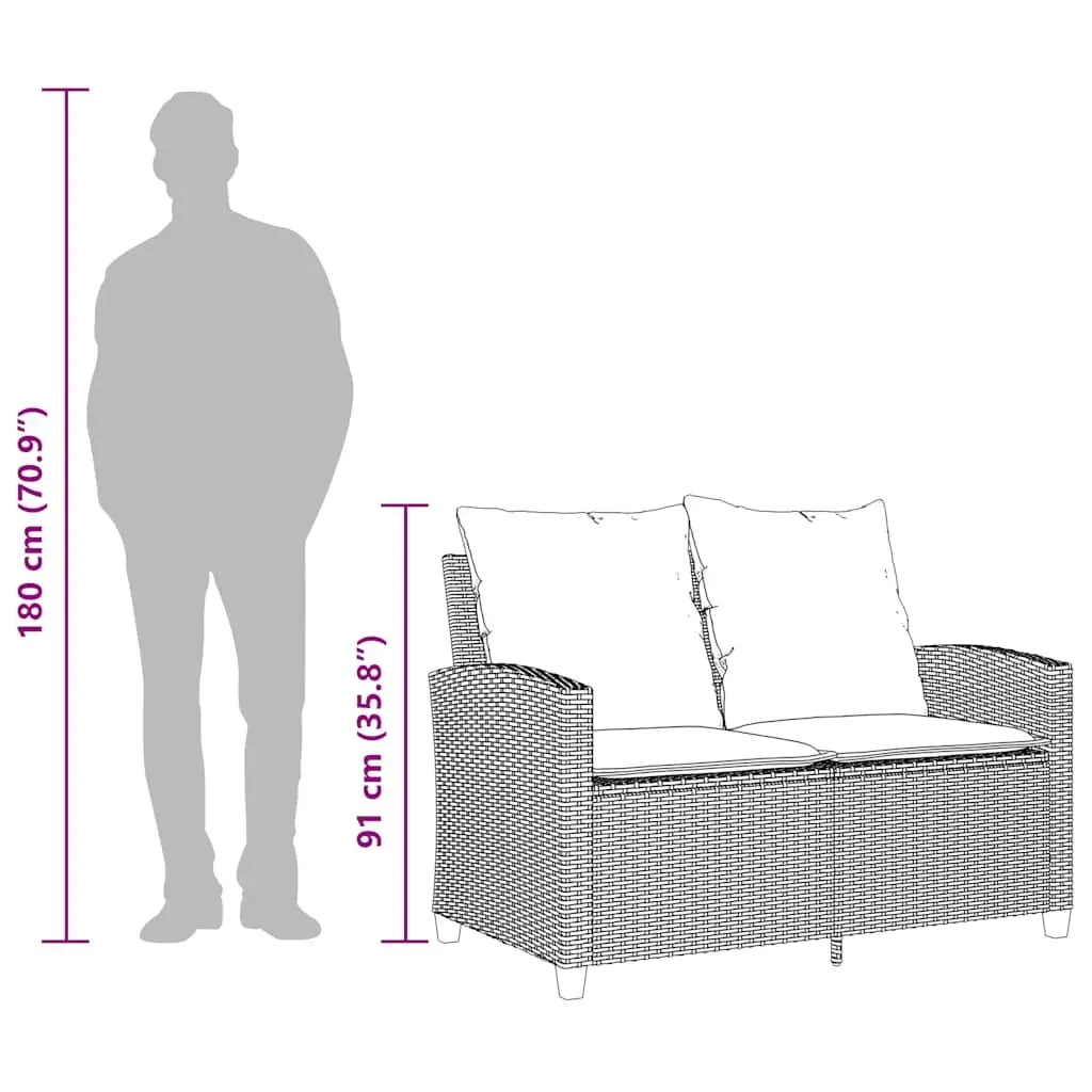 Garden Sofa 2-Seater Outdoor Lounge PE Rattan with Cushions Glass Table Beige
