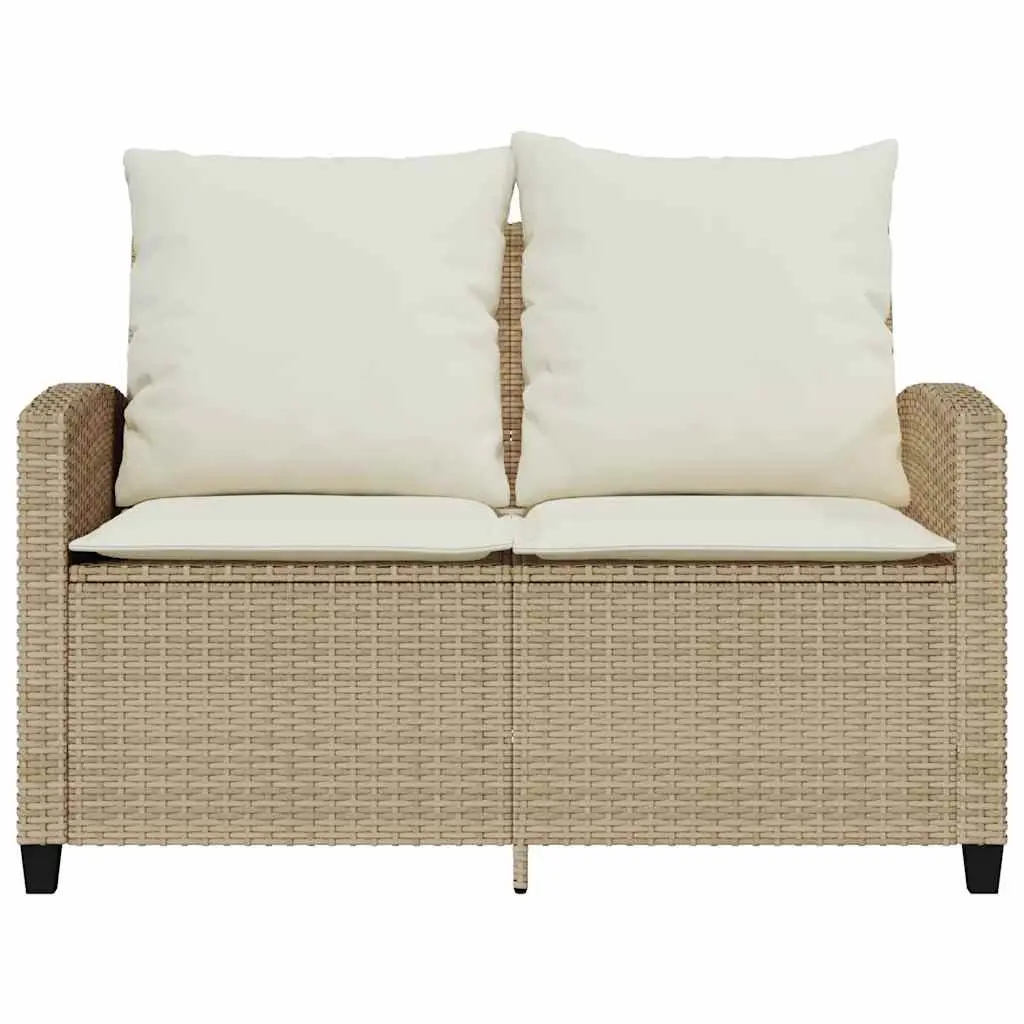 Garden Sofa 2-Seater Outdoor Lounge PE Rattan with Cushions Glass Table Beige