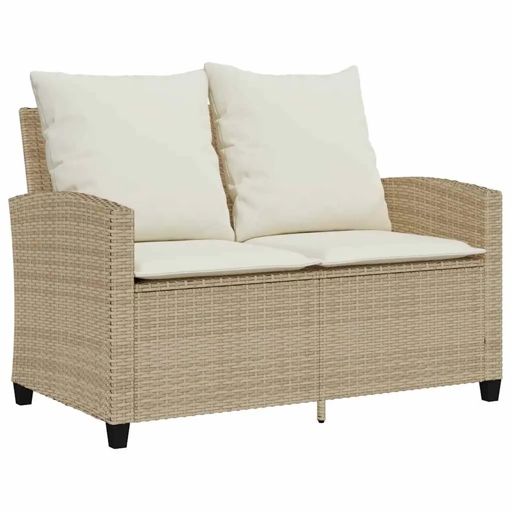 Garden Sofa 2-Seater Outdoor Lounge PE Rattan with Cushions Glass Table Beige
