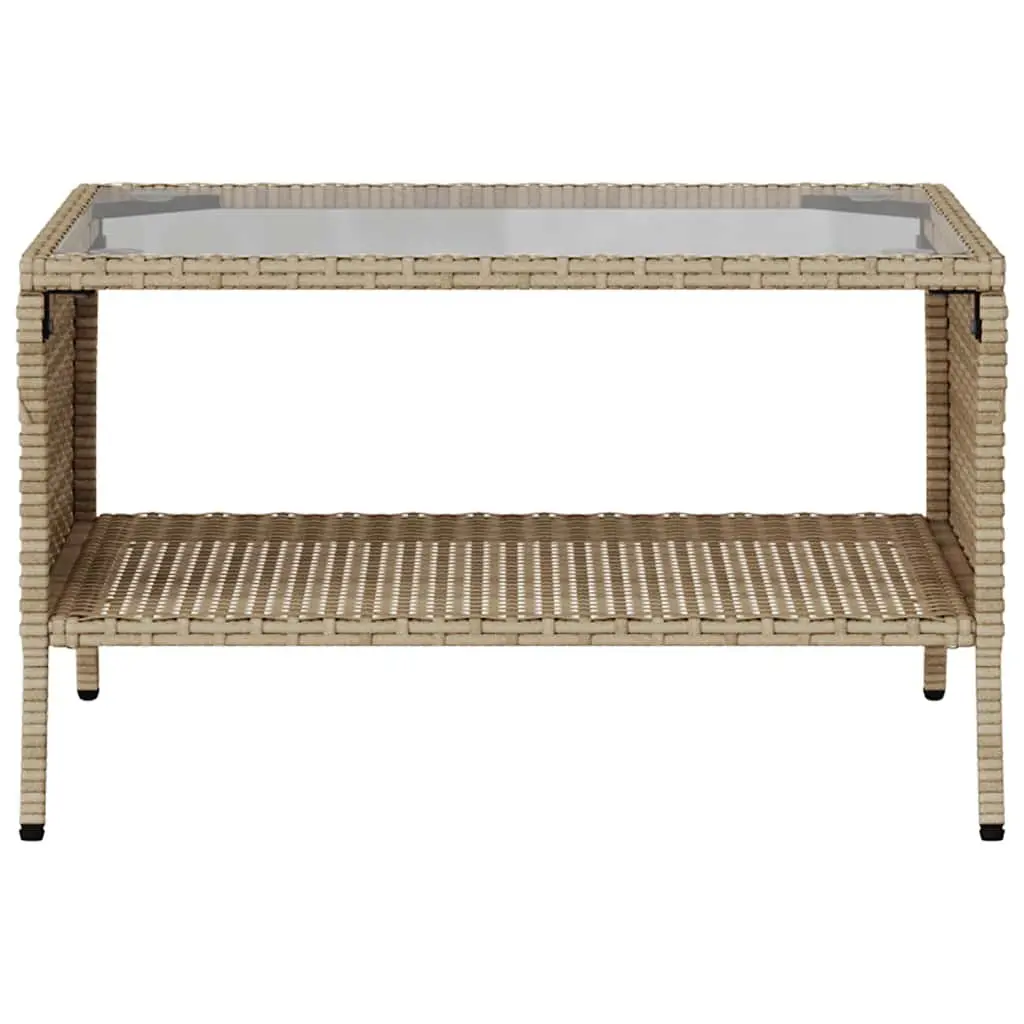 Garden Sofa 2-Seater Outdoor Lounge PE Rattan with Cushions Glass Table Beige