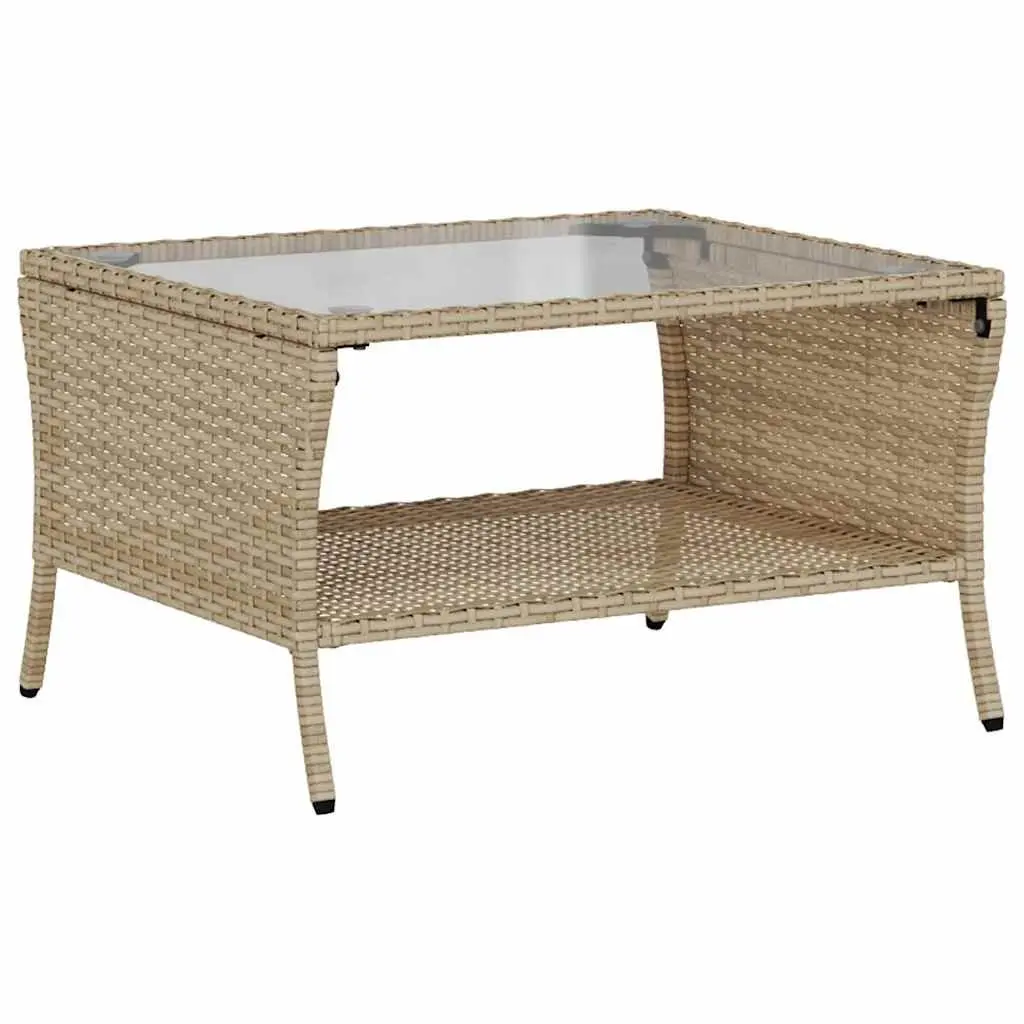 Garden Sofa 2-Seater Outdoor Lounge PE Rattan with Cushions Glass Table Beige