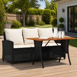 3-Seater Garden Sofa Set with Cushions & Table Outdoor Patio Furniture Black