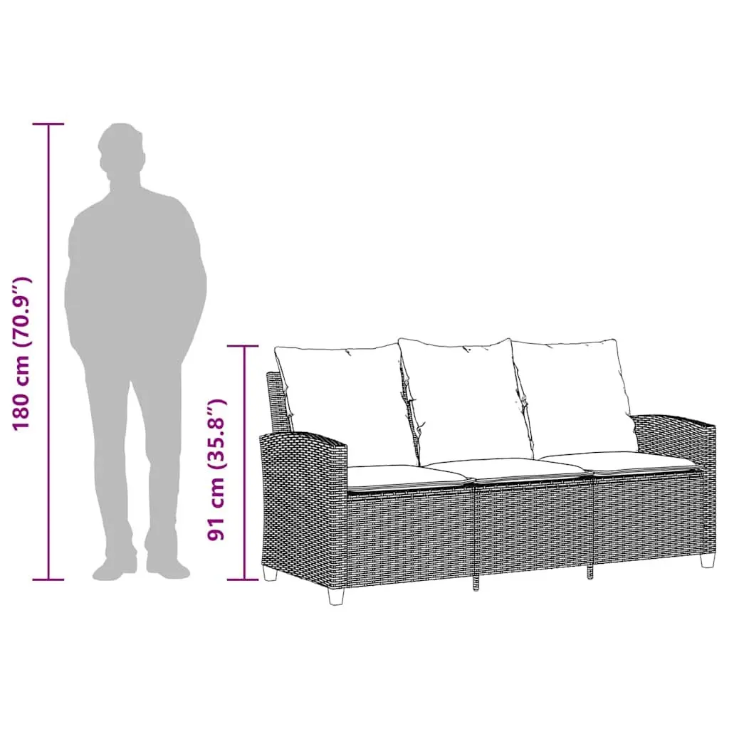 Garden Sofa 3-Seater Black Poly Rattan with Acacia Wood Table Outdoor Furniture