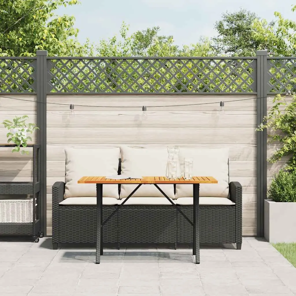 Garden Sofa 3-Seater Black Poly Rattan with Acacia Wood Table Outdoor Furniture