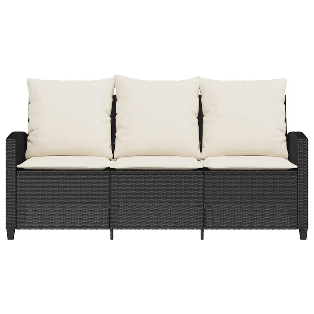 Garden Sofa 3-Seater Black Poly Rattan with Acacia Wood Table Outdoor Furniture