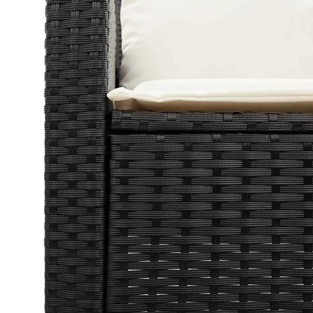 Garden Sofa 3-Seater Black Poly Rattan with Acacia Wood Table Outdoor Furniture