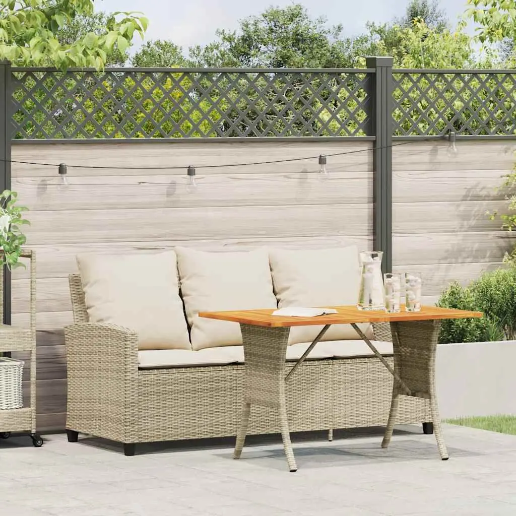 Garden Sofa 3-Seater Outdoor Beige Rattan with Cushions and Table