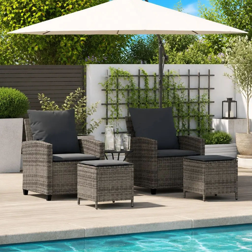 Outdoor Garden Sofa Set 4 Piece Grey Poly Rattan with Cushions Patio Seating