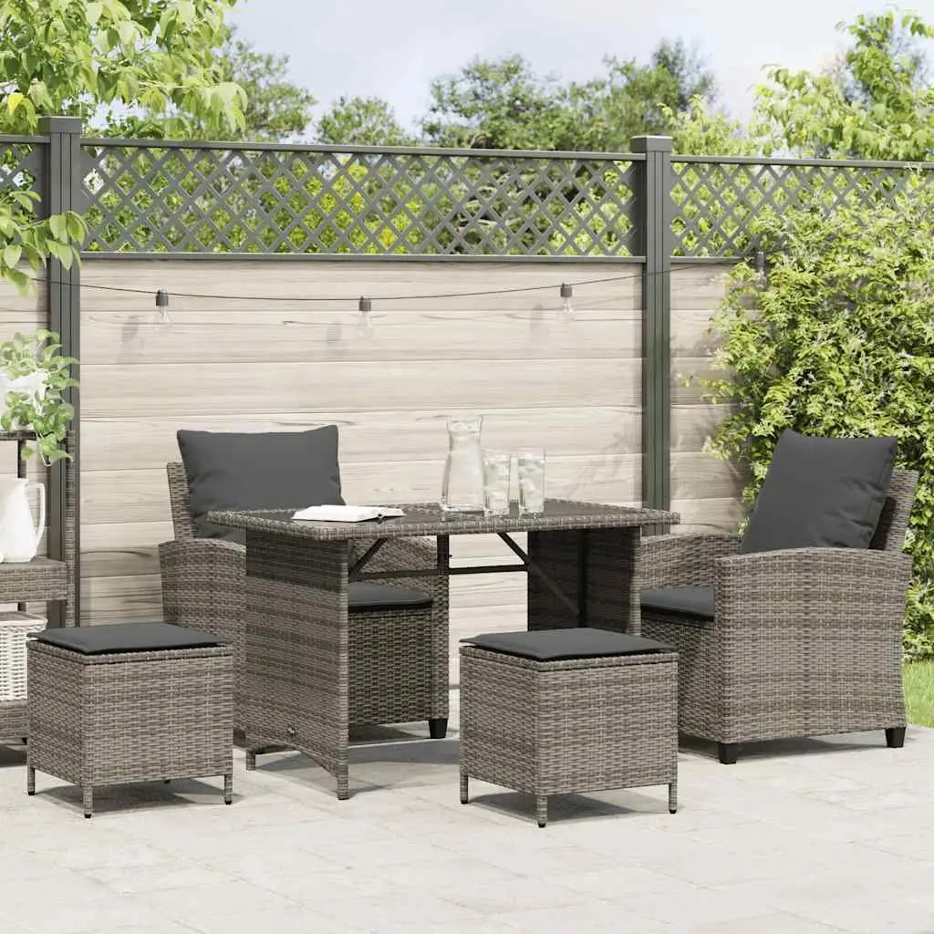 Outdoor Garden Sofa Set 4 Piece Grey Poly Rattan with Cushions Patio Seating