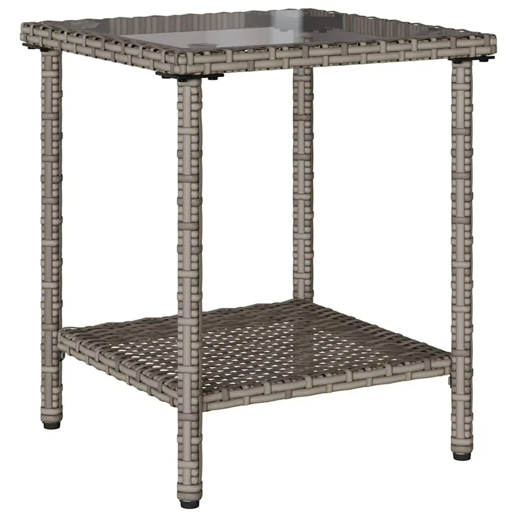 L-Shaped Garden Sofa Set Grey Poly Rattan Outdoor Lounge with Table and Cushions