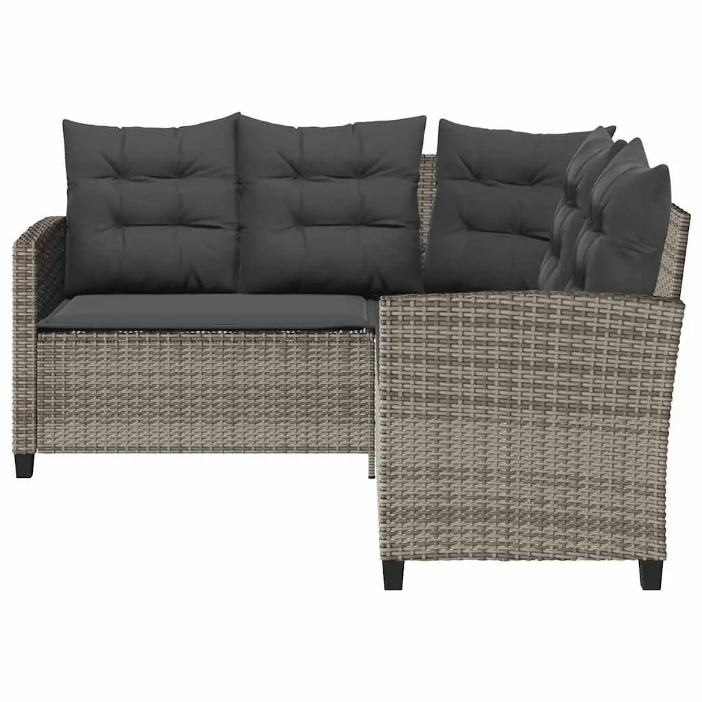 L-Shaped Garden Sofa Set Grey Poly Rattan Outdoor Lounge with Table and Cushions