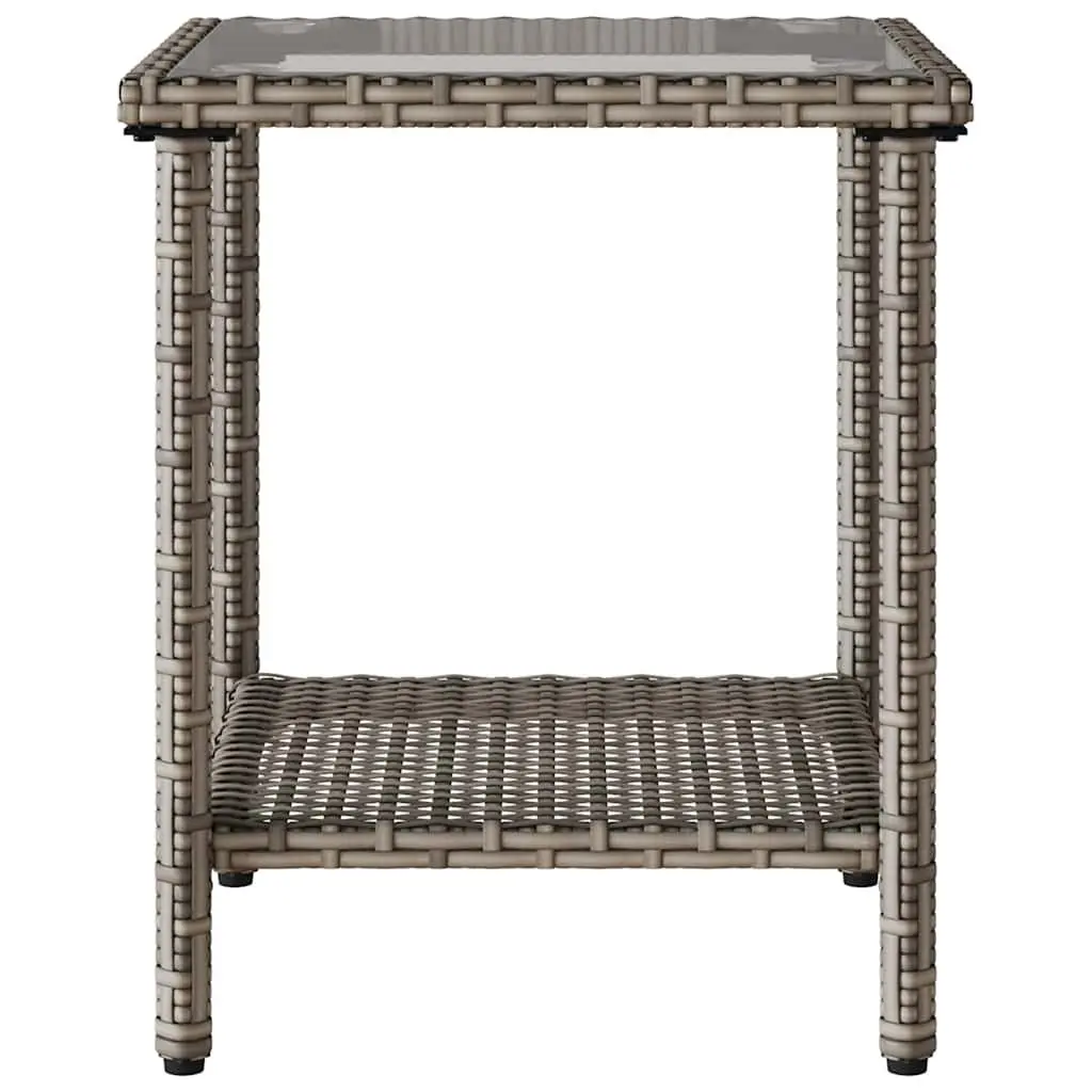 L-Shaped Garden Sofa Set Grey Poly Rattan Outdoor Lounge with Table and Cushions