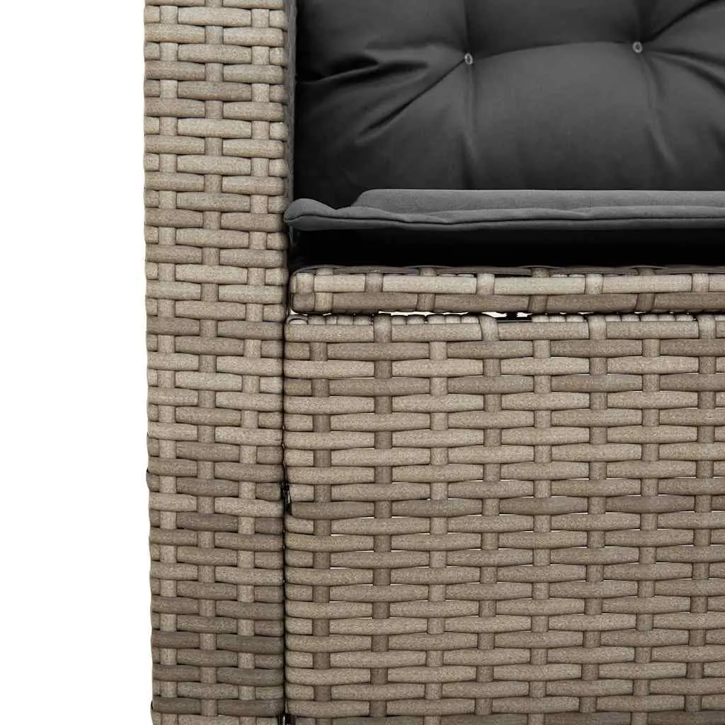 L-Shaped Garden Sofa Set Grey Poly Rattan Outdoor Lounge with Table and Cushions