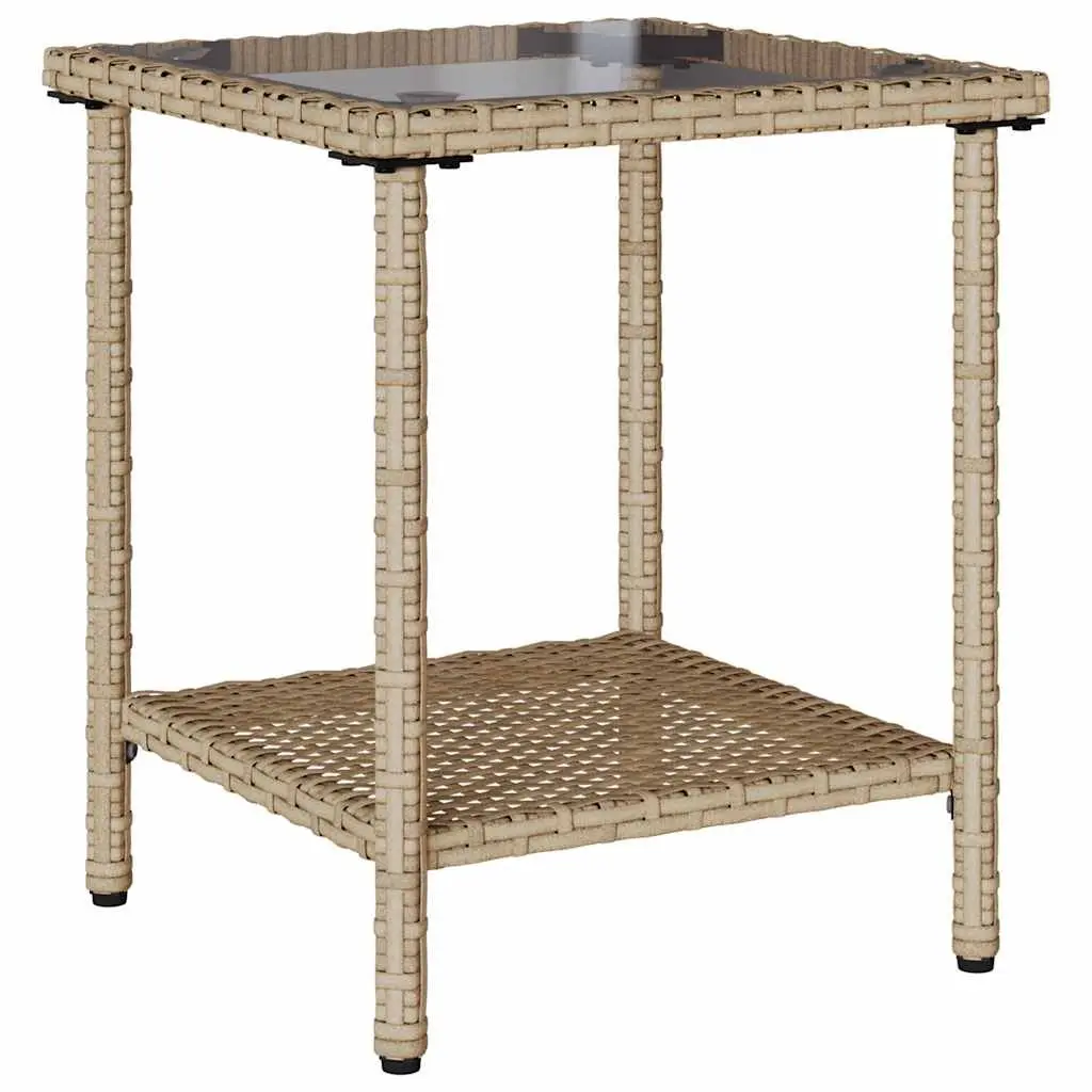 L-Shaped Garden Sofa Set with Table and Cushions Beige Poly Rattan Outdoor Corner Furniture