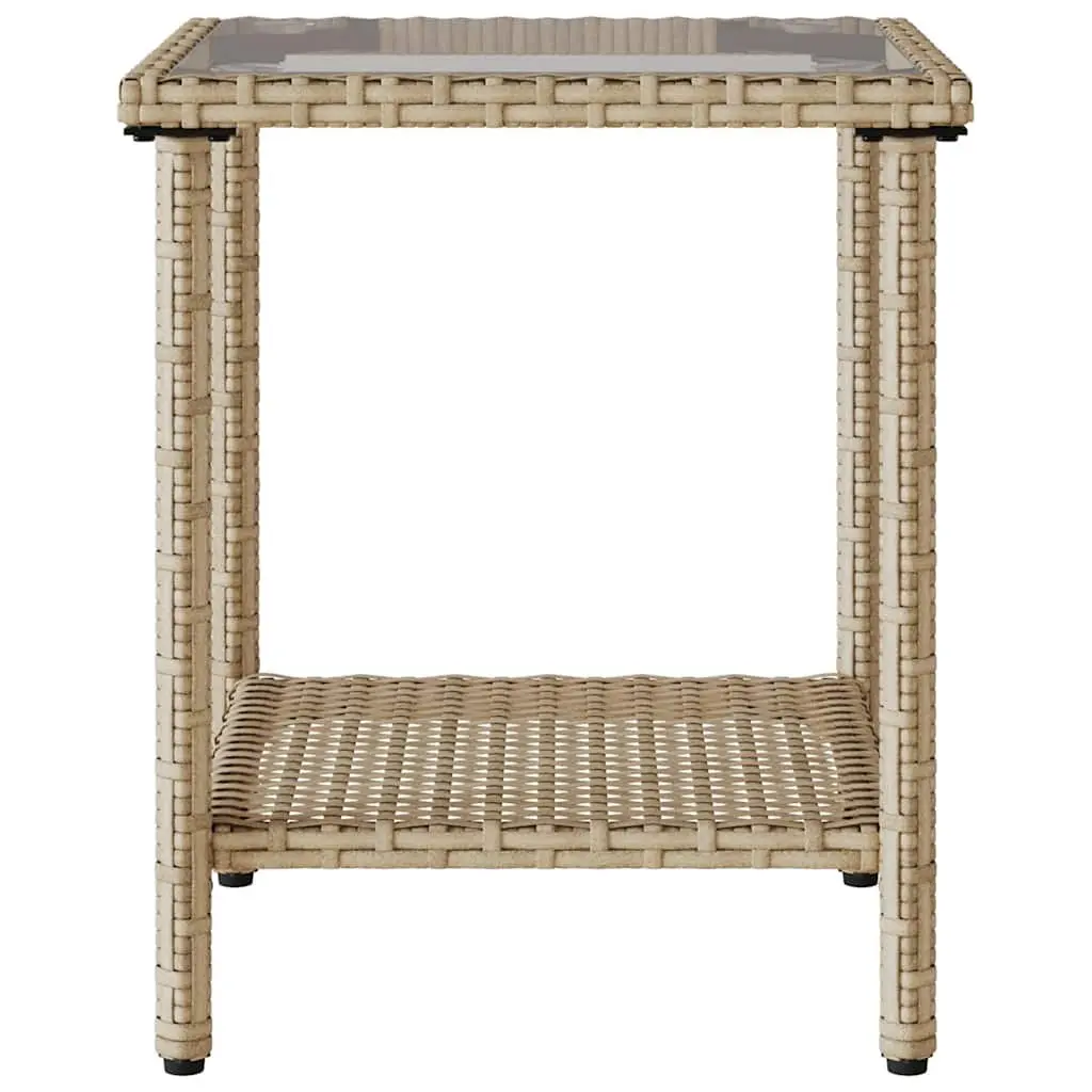 L-Shaped Garden Sofa Set with Table and Cushions Beige Poly Rattan Outdoor Corner Furniture