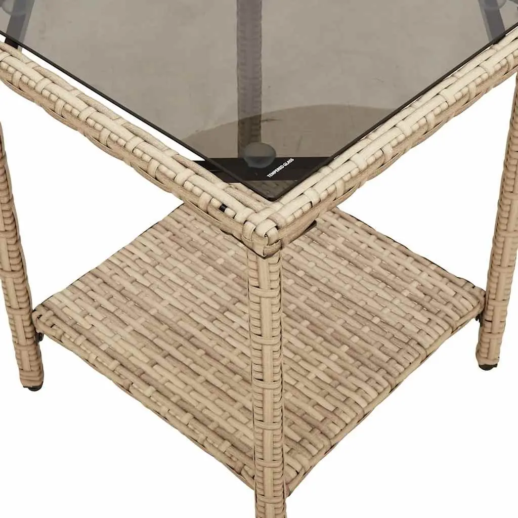 L-Shaped Garden Sofa Set with Table and Cushions Beige Poly Rattan Outdoor Corner Furniture