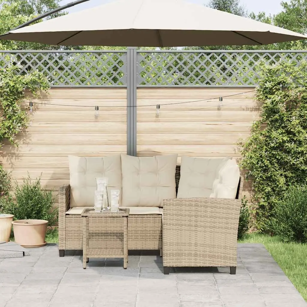 L Shaped Outdoor Sofa Set with Cushions and Table Beige Poly Rattan Garden Furniture