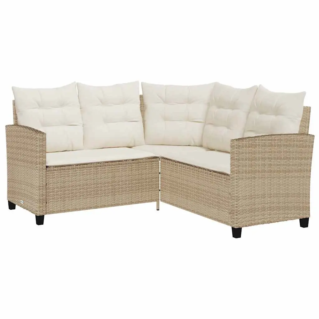 L Shaped Outdoor Sofa Set with Cushions and Table Beige Poly Rattan Garden Furniture