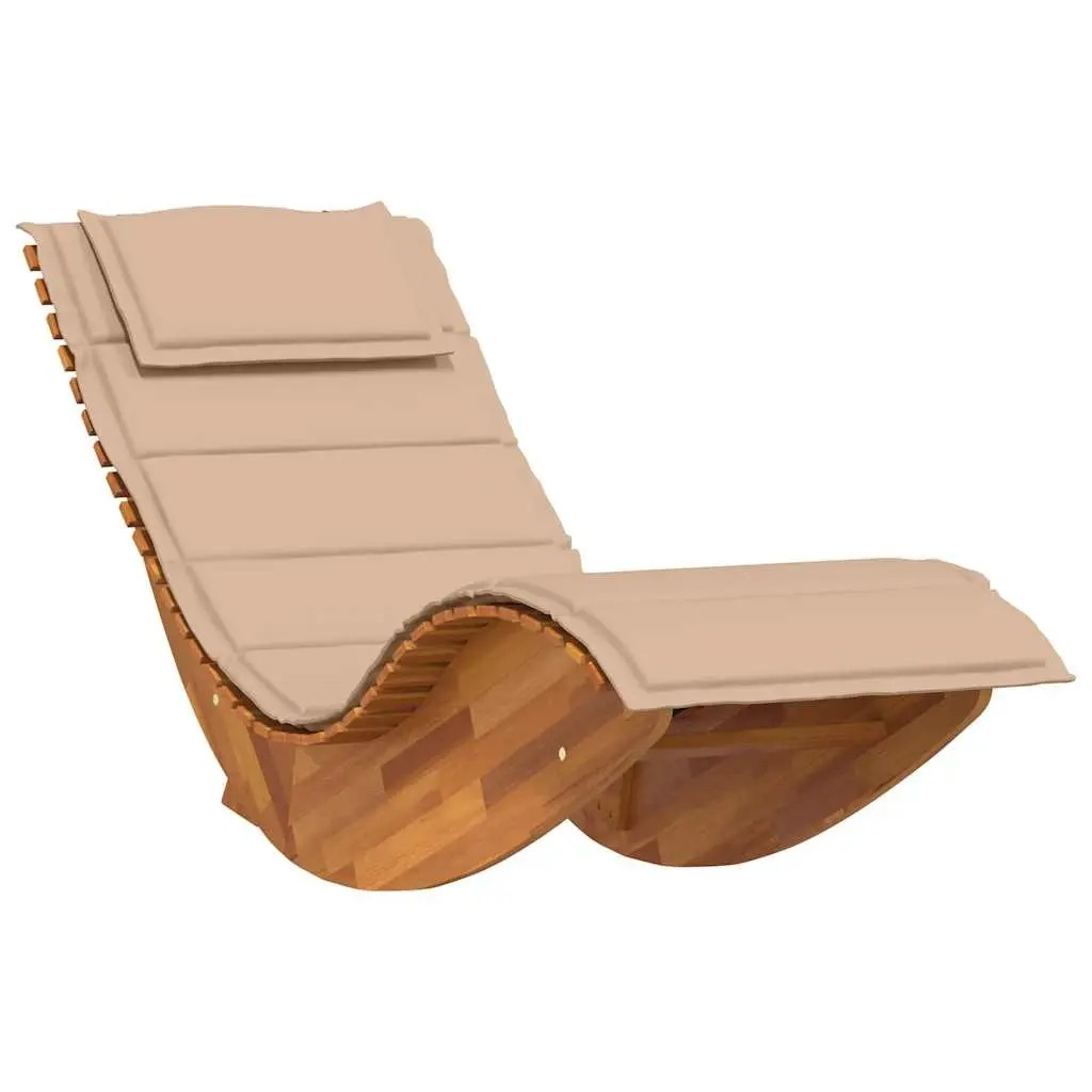 Wooden Rocking Sun Lounger with Thickly Padded Cushion for Outdoor Relaxation