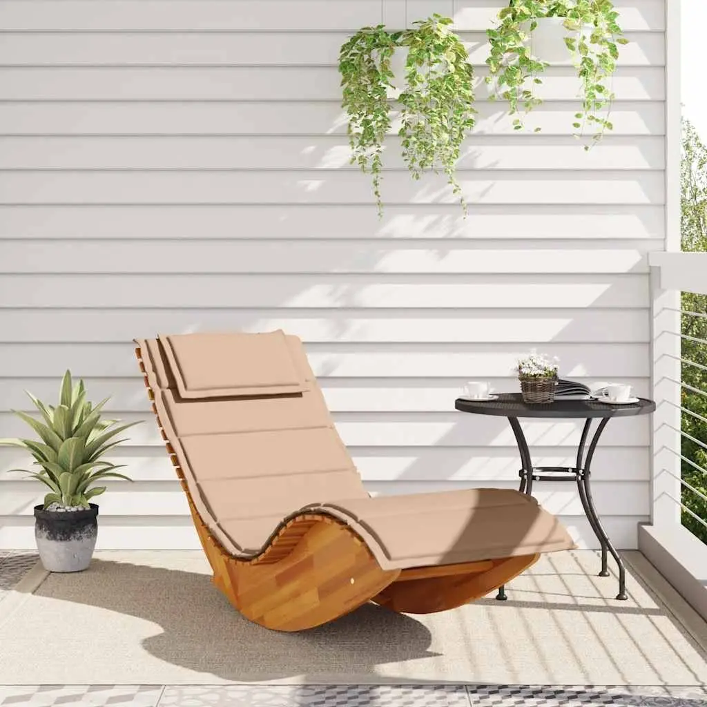 Wooden Rocking Sun Lounger with Thickly Padded Cushion for Outdoor Relaxation