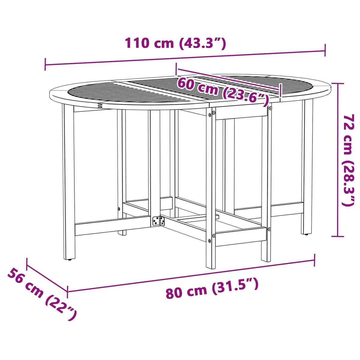 Folding Garden Table Brown Acacia Wood Outdoor Dining 110 x 60 x 72 cm