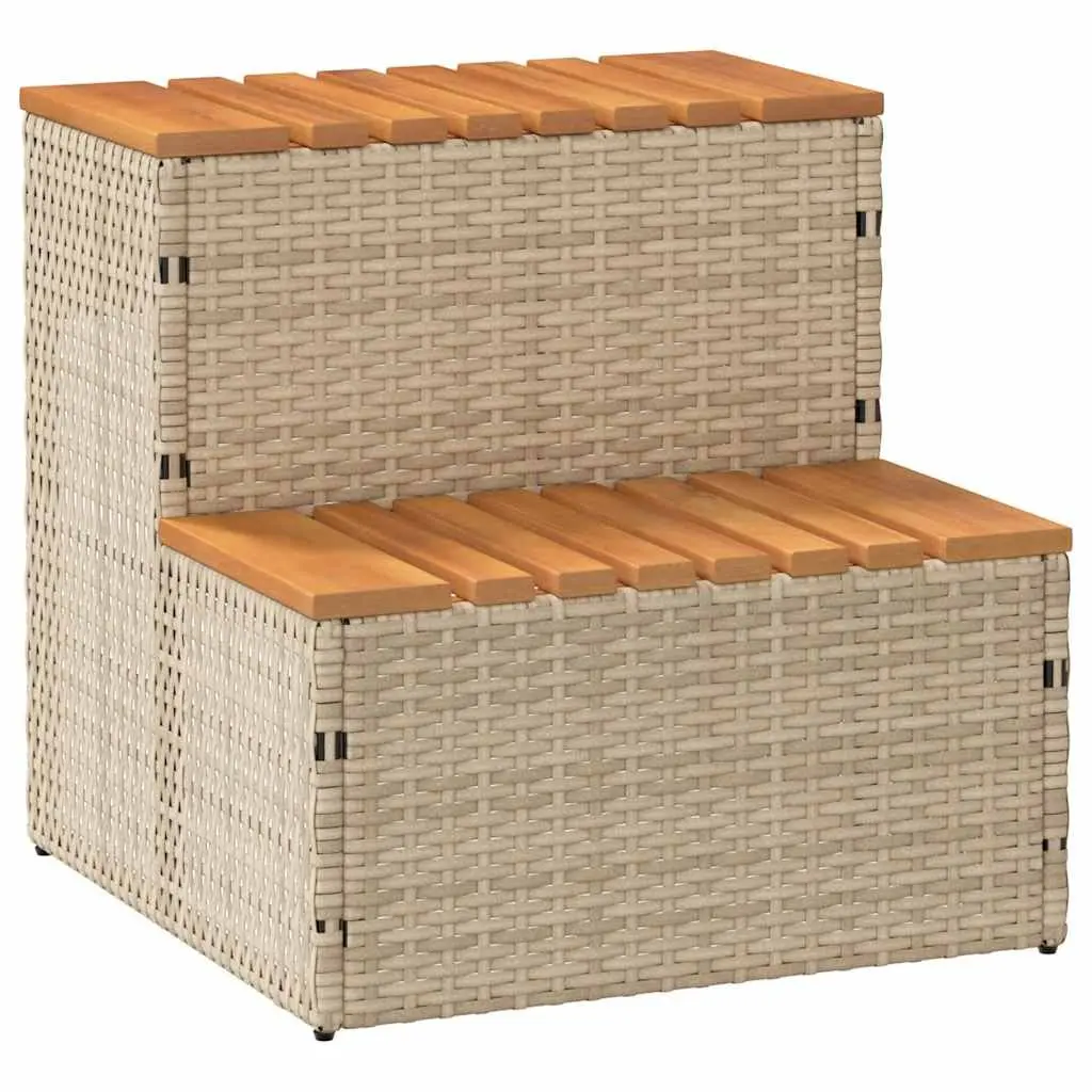 Hot Tub Step Beige PE Rattan Wood 50x50x50.5cm Spa Outdoor Pool Entry Stool