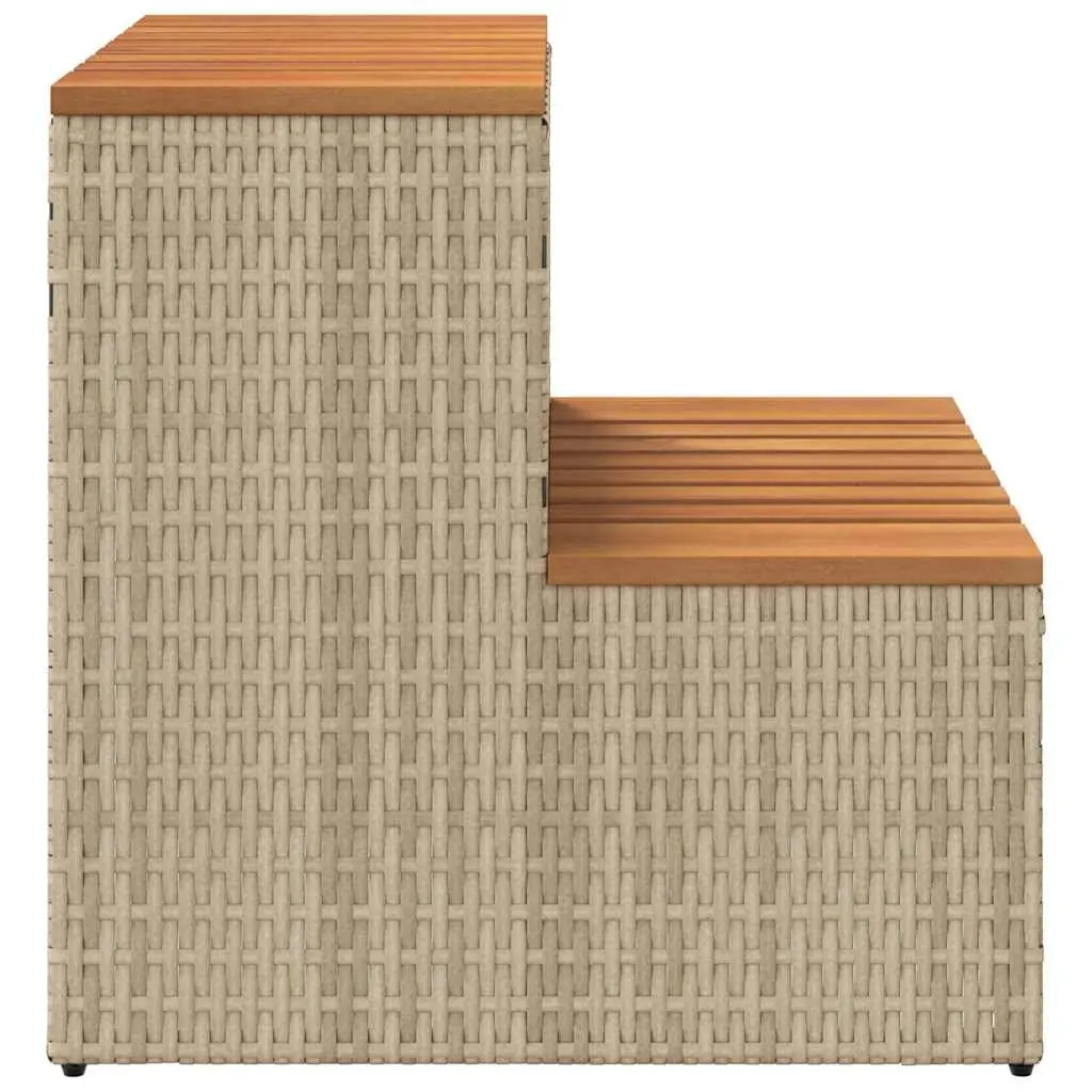 Hot Tub Step Beige PE Rattan Wood 50x50x50.5cm Spa Outdoor Pool Entry Stool