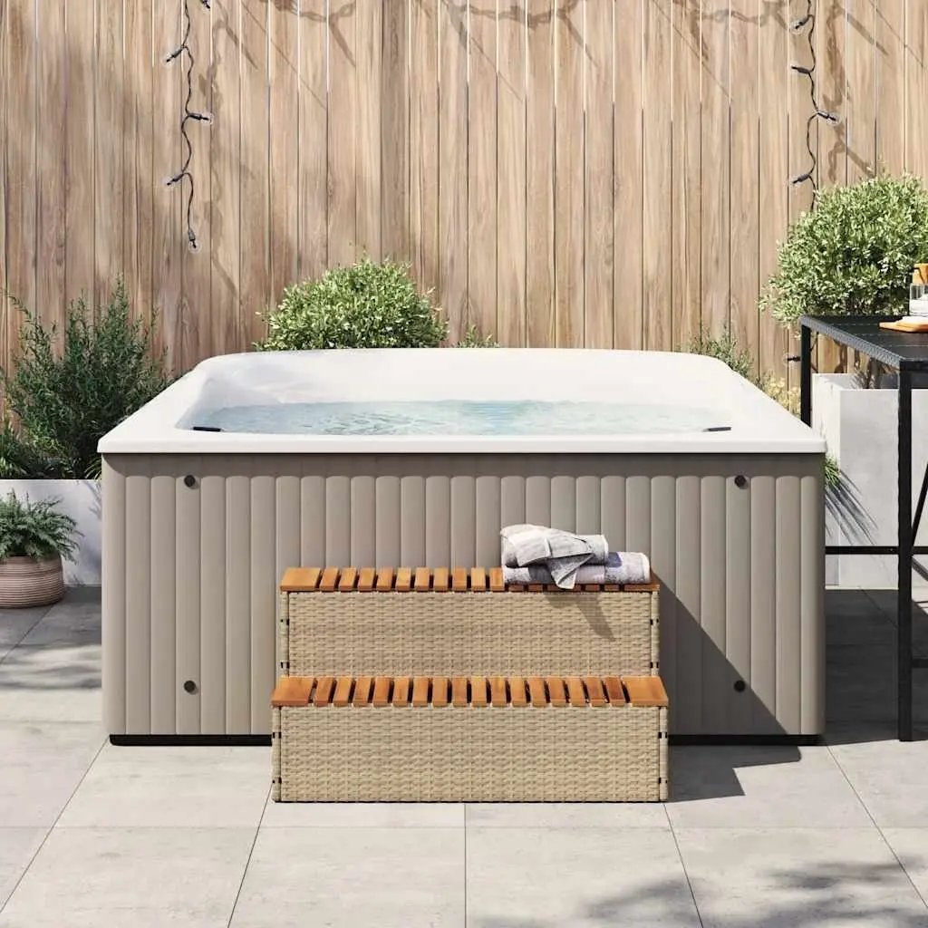 Hot Tub Step Beige 100x50x50.5 cm Poly Rattan Acacia Spa Pool Entry Stool