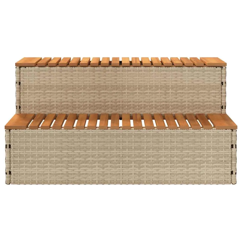Hot Tub Step Beige 100x50x50.5 cm Poly Rattan Acacia Spa Pool Entry Stool