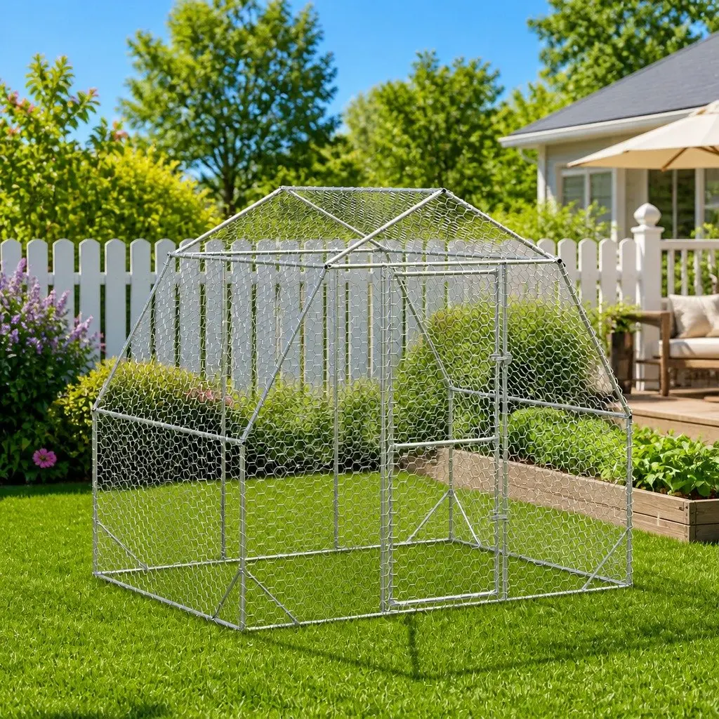 Walk-In Coop Enclosure Hexagonal Mesh Wire Silver 2.5x2x2.25m