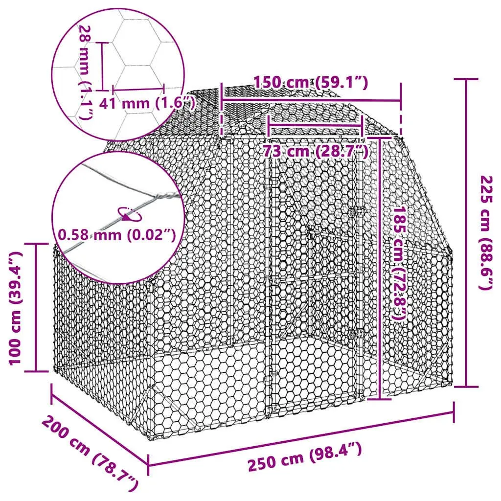 Walk-In Coop Enclosure Hexagonal Mesh Wire Silver 2.5x2x2.25m