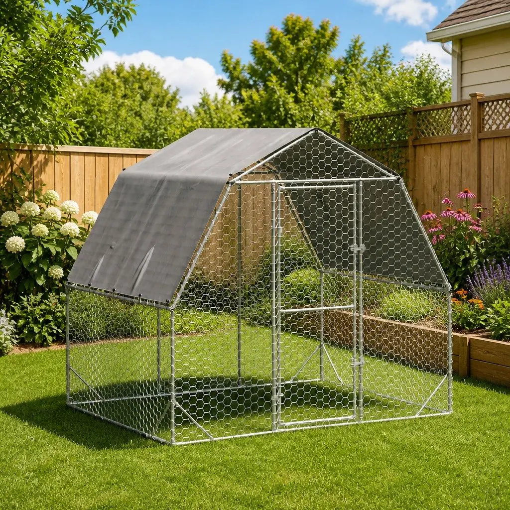 Chicken Run with Roof Hexagonal Mesh 2.5x2x2.25m Silver