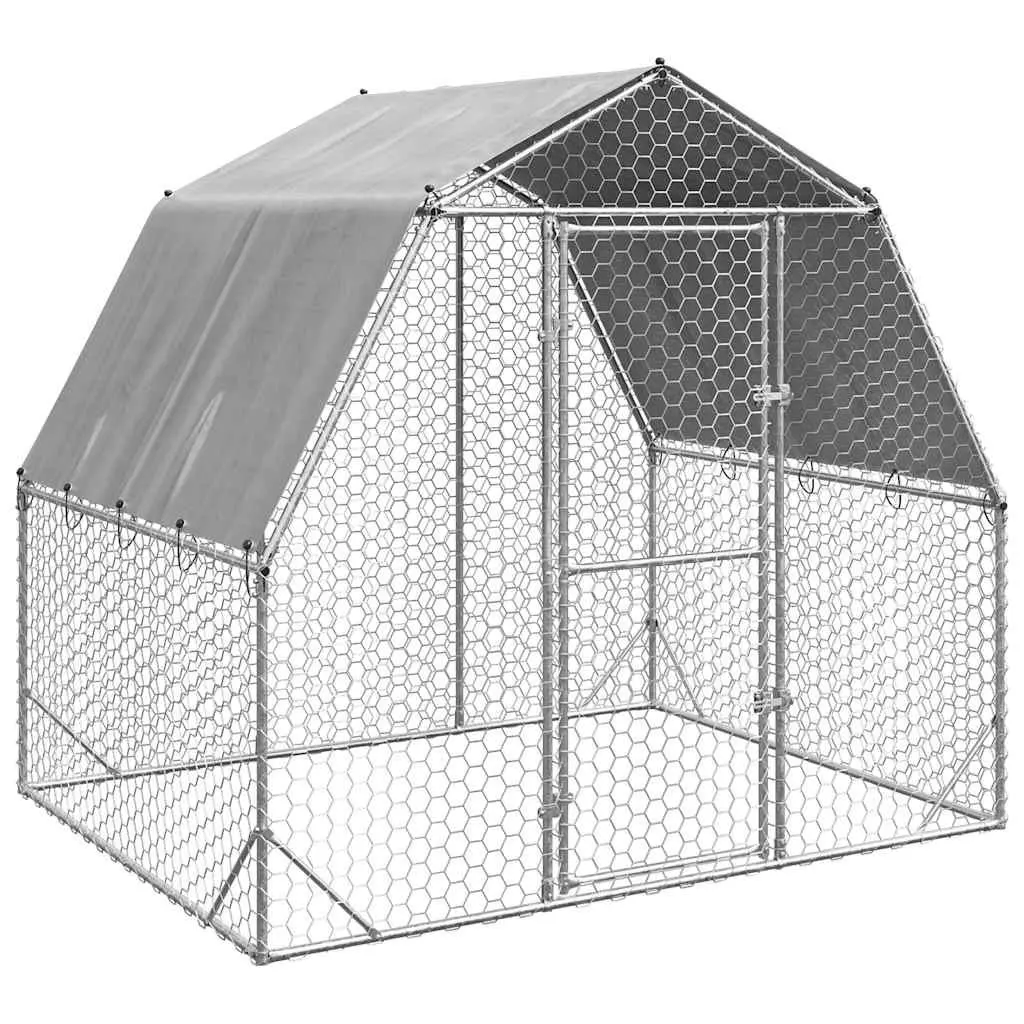Chicken Run with Roof Hexagonal Mesh 2.5x2x2.25m Silver