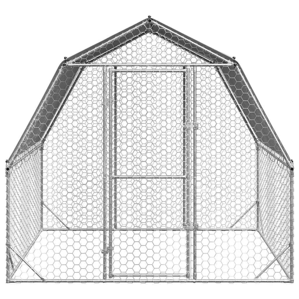 Chicken Run with Roof Hexagonal Mesh 2.5x2x2.25m Silver