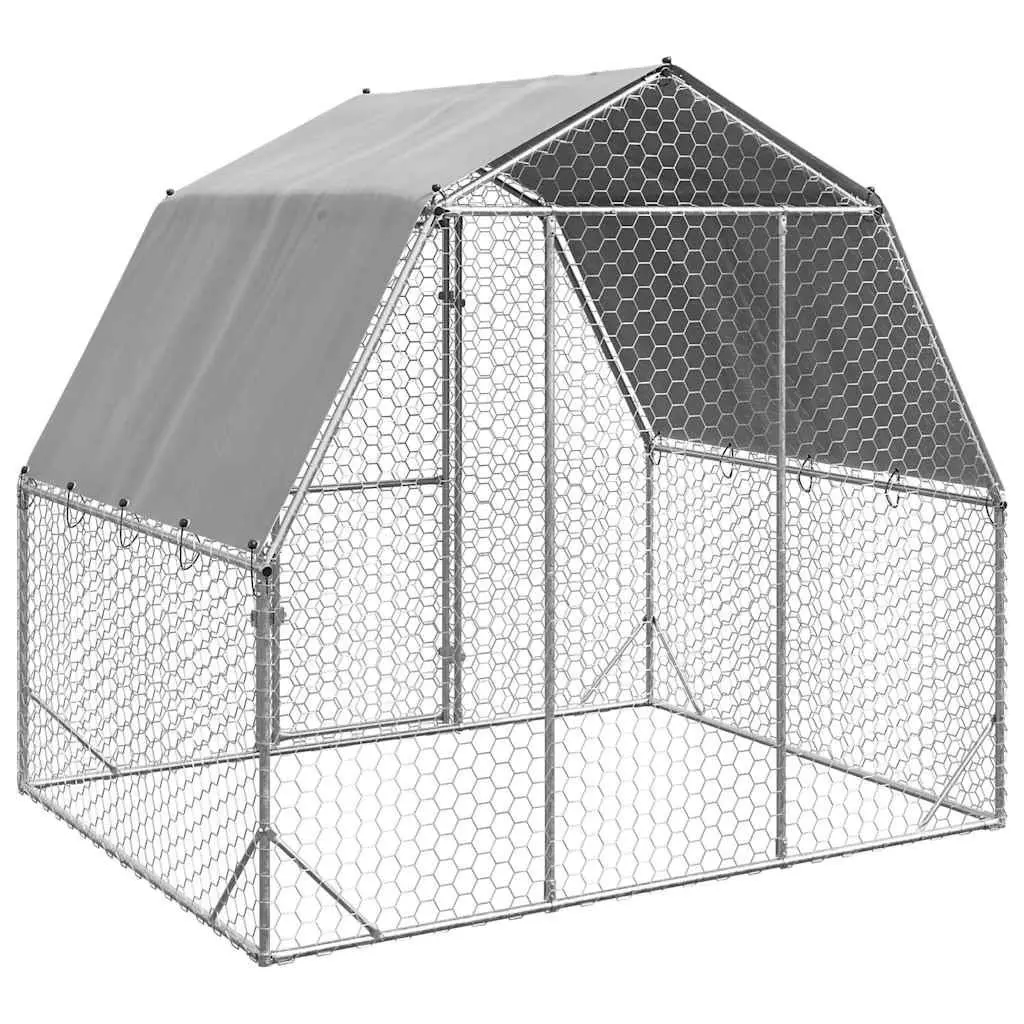 Chicken Run with Roof Hexagonal Mesh 2.5x2x2.25m Silver