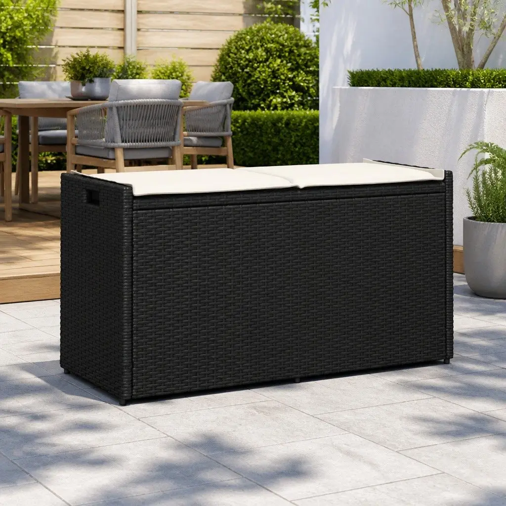 Outdoor Storage Bench with Cushion Black 100cm