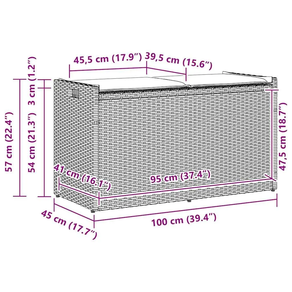 Outdoor Storage Bench with Cushion Black 100cm
