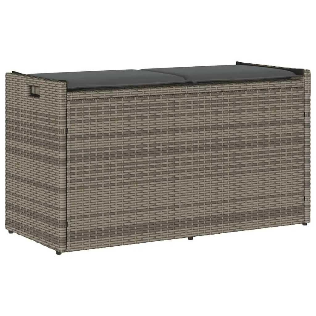 Outdoor Storage Bench Poly Rattan Grey 100cm with Cushion