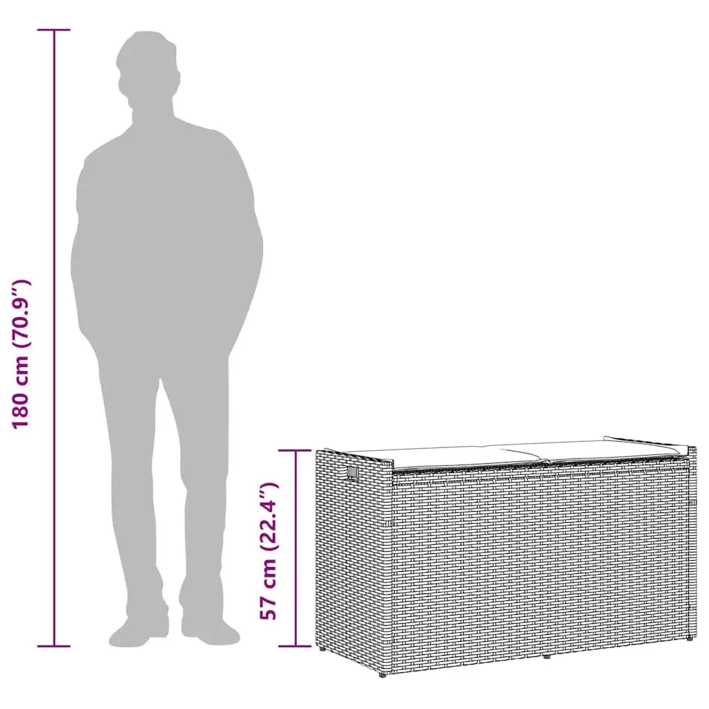 Outdoor Storage Bench Poly Rattan Grey 100cm with Cushion