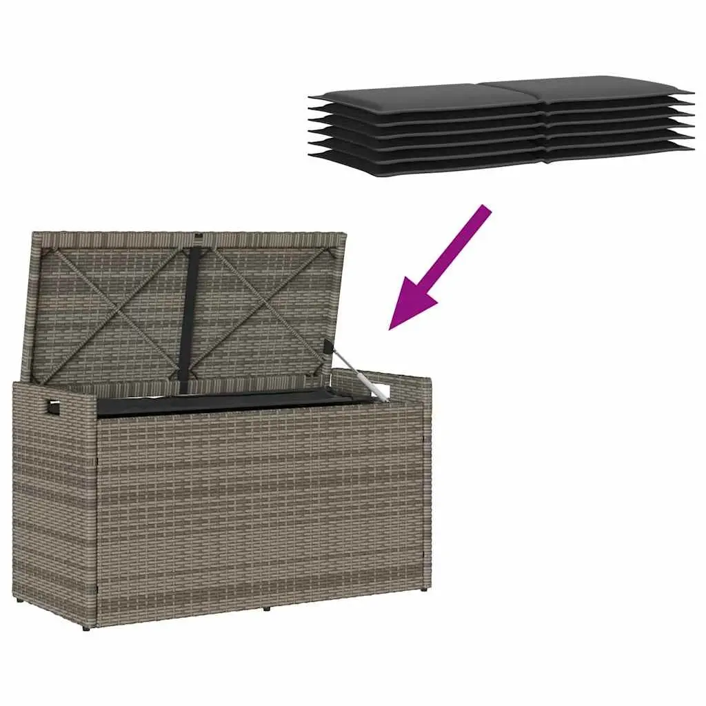 Outdoor Storage Bench Poly Rattan Grey 100cm with Cushion