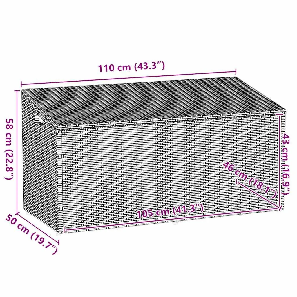 Outdoor Storage Box Black Poly Rattan 110x50x58cm