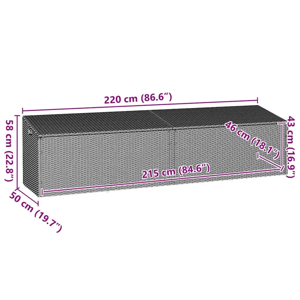 Garden Storage Box Grey Poly Rattan Outdoor Furniture 220 x 50 x 58 cm