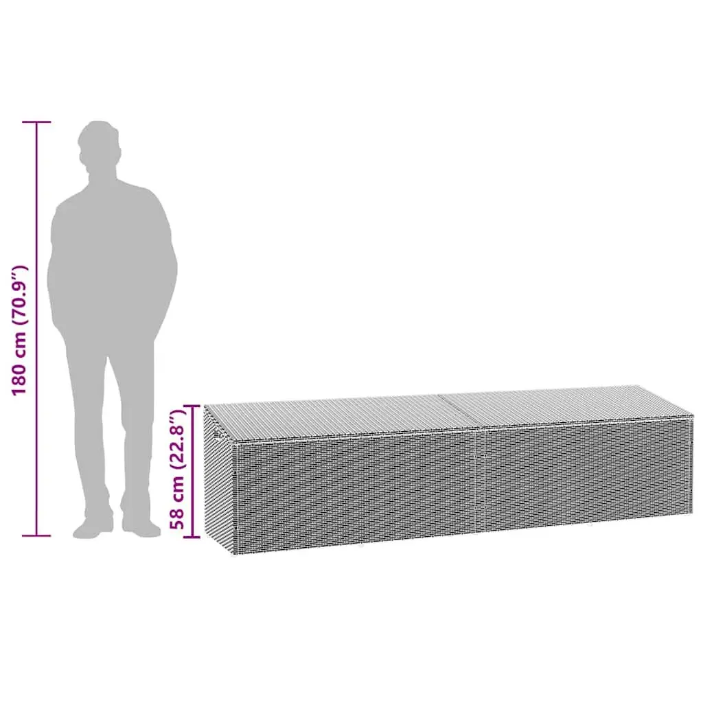 Garden Storage Box Grey Poly Rattan Outdoor Furniture 220 x 50 x 58 cm