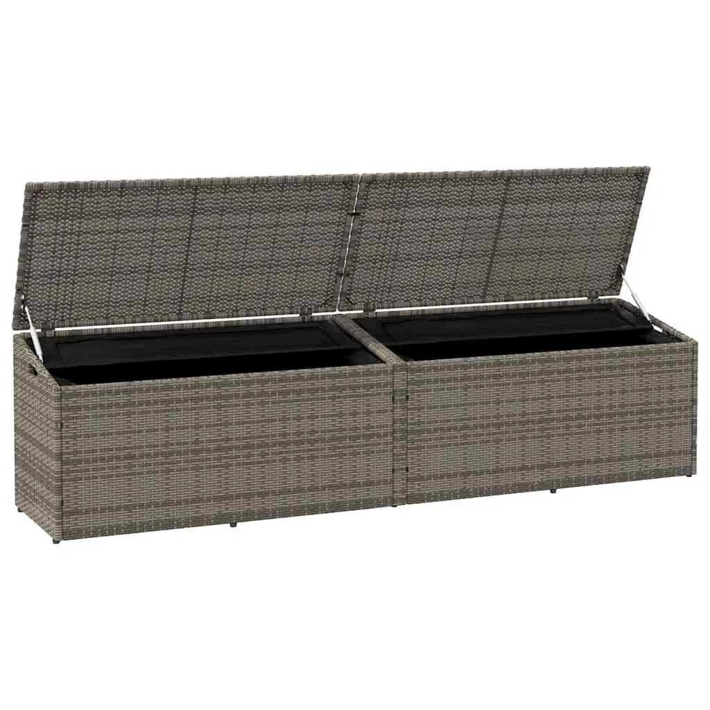 Garden Storage Box Grey Poly Rattan Outdoor Furniture 220 x 50 x 58 cm